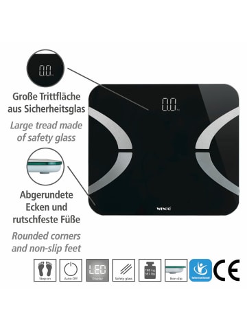 Wenko Analysewaage LED mit Bluetooth Schwarz in Schwarz