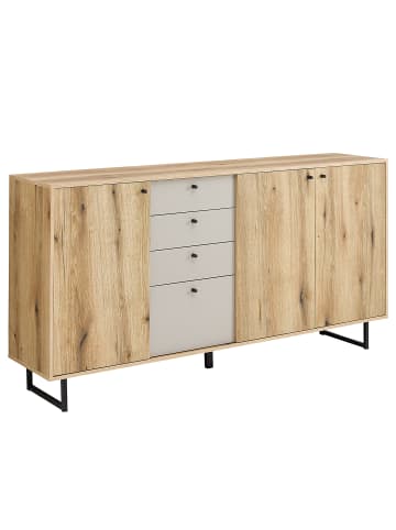 home24 home24 Sideboard aus folierter Spanplatte in Eiche Evoke Dekor / Hellgrau, 183 x 83 x 40 cm in Eiche