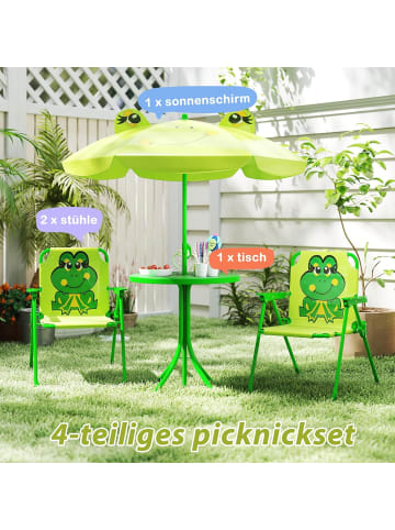 COSTWAY 4 tlg. Sitzgruppe mit Sonnenschirm Kinder Outdoor in Hellgrün