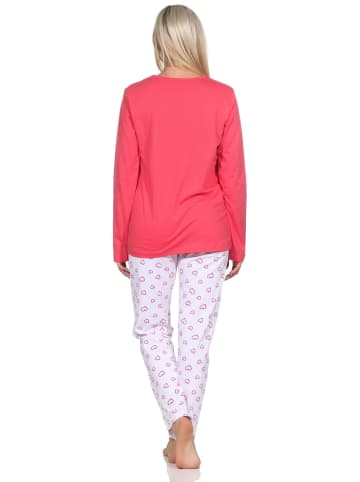 NORMANN Schlafanzug langarm Pyjama Pyjamahose Herz print - 84811 in pink
