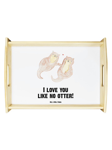 Mr. & Mrs. Panda Tablett Otter Hände halten mit Spruch in Weiß