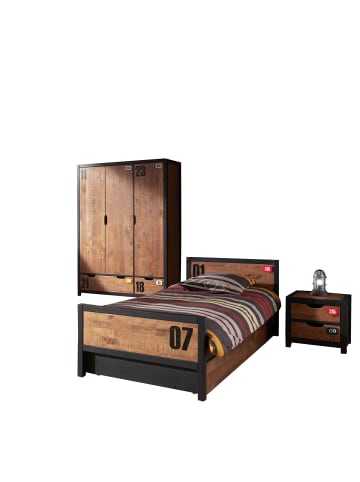 58 aufm Kessel KINDERZIMMER Set komplett Kameko 6 Massivholz+MDF Schwarz/Cognac