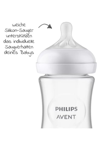 Philips Avent Glas-Flasche 2er Pack Natural Response 240ml + Silikon-Sauger in weiss