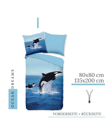 termana Traum&Trend Bettwäsche-Set "Wal Orca, Ozean Meer" in Blau