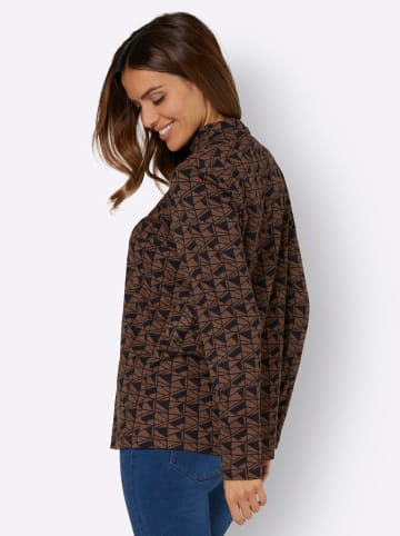 WITT WEIDEN Stehkragenshirt in braun-schwarz-bedruckt