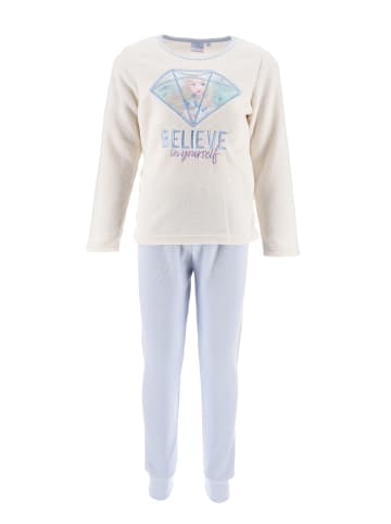 Disney Frozen 2tlg. Outfit: Schlafanzug Elsa Polar Fleece Langarmshirt mit Hose in Weiß