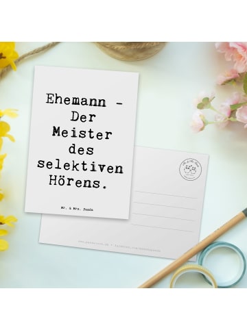 Mr. & Mrs. Panda Postkarte Spruch Ehemann Meister mit Spruch in Weiß