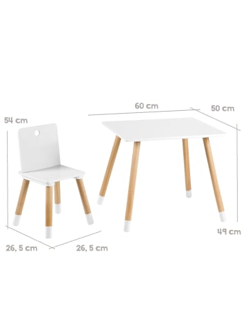 roba Kindertisch Set aus Holz, 2 Kinderstühle & Tisch, Weiß/Natur