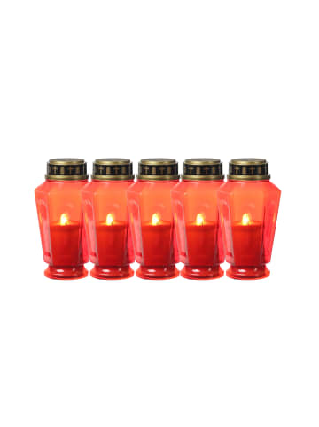 MARELIDA 5er Set LED Grablicht Grabkerze flackernd Timer H: 15,5cm in rot