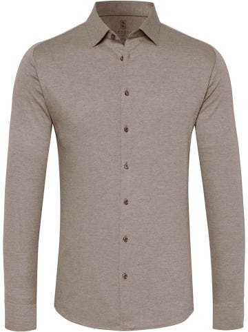 Wappen Langarm FreizeitHemd für Herren in hell-braun