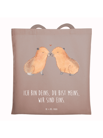 Mr. & Mrs. Panda Tragetasche Capybara Liebe mit Spruch in Braun Pastell