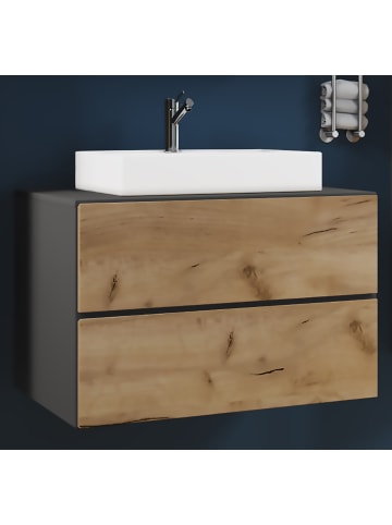 VCM  2-tlg. Waschplatz Waschtisch Lendas S Schublade in Anthrazit / Honig-Eiche