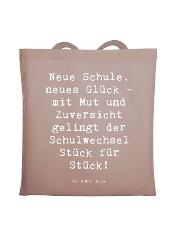 Mr. & Mrs. Panda Schultertasche Spruch Einen Schulwechsel bewält... in Braun Pastell