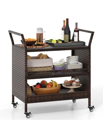 COSTWAY Servierwagen Rattan in Braun