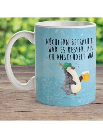 Mr. & Mrs. Panda Mehrwegbecher Pinguin Bier mit Spruch in Eisblau
