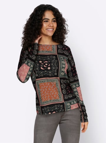 Heine Rundhalsshirt in schwarz-rosenholz-bedruckt