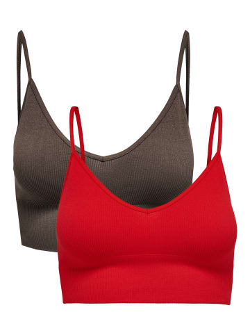 ONLY Top Oberteil Spaghetti Bustier Bralette Nahtlos 2er Pack in Rot-Braun