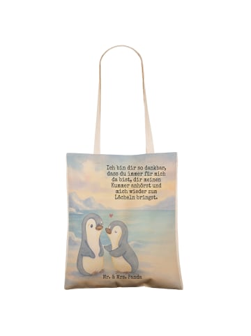 Mr. & Mrs. Panda Einkaufstasche Pinguine trösten Design mit Spruch in Weiß