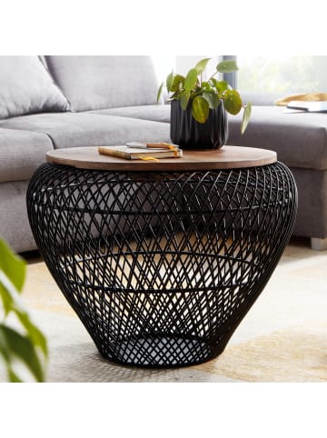 FineBuy Couchtisch in Schwarz / Massivholz (Recycled Wood) / 60x60x45