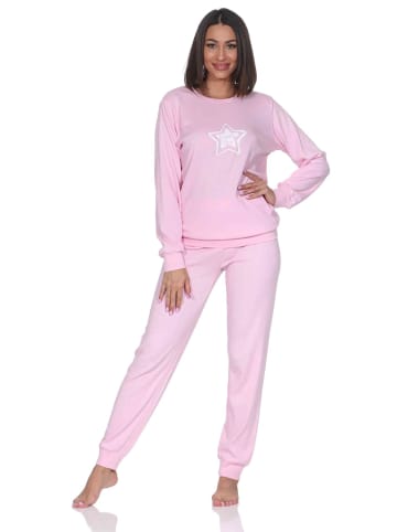 NORMANN Langarm Kuschel Interlock Schlafanzug Langarm Sterne Optik in pink