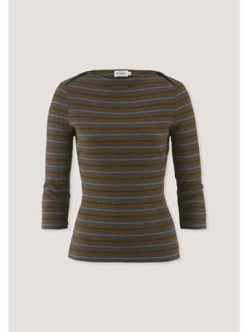 Hessnatur Hessnatur Slubrib Streifen Longsleeve Slim aus Bio-Baumwolle in vintage oliv