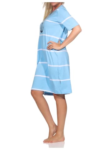 NORMANN Kurzarm Frottee Nachthemd Maritimer Look - 85731 in hellblau