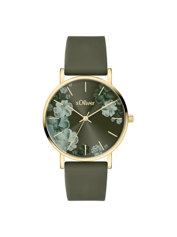 s.Oliver Armbanduhr mit schönen Blumendetails in grün
