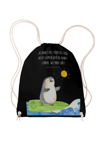 Mr. & Mrs. Panda gym rucksack Pinguin Surfer mit Spruch in Schwarz