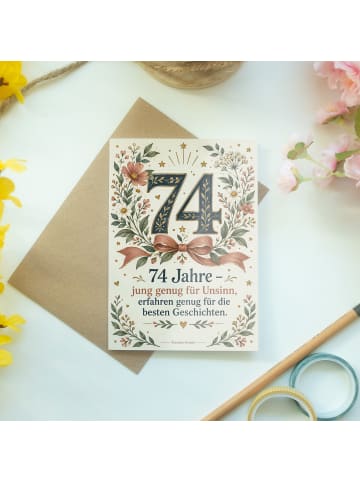 Geburtstagskarte 74. Geburtstag Zahl elegant De... in Weiß