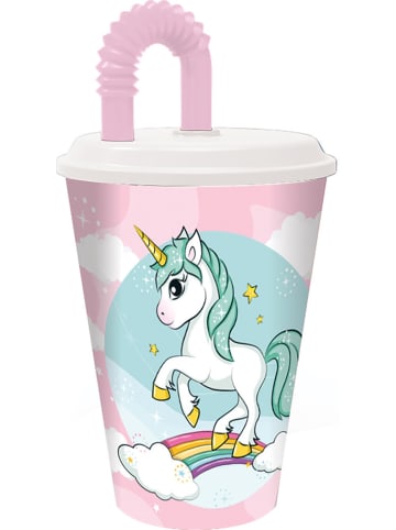 Einhorn Range Becher mit Strohhalm, Kunststoff 430 ml