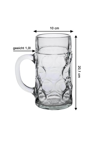 VAN WELL 6er Set Maßkrüge geeicht Isar in Transparent 1 l in transparent