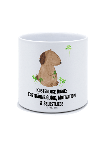 Mr. & Mrs. Panda XL Blumentopf Hund Kleeblatt mit Spruch in Weiß