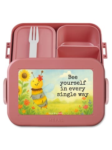 Mr. & Mrs. Panda Brotbox Biene Blume Design mit Spruch in Rot Pastell