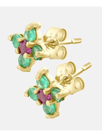 Vanlere Ohrstecker aus 375 Gelbgold mit Rubin Blumen-Design