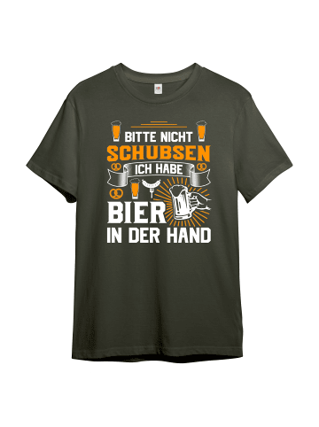 PAULGOS Herren T-Shirt, Bitte nicht schubsen in Olive