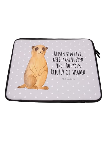 Mr. & Mrs. Panda Laptop Case Erdmännchen mit Spruch in Grau Pastell
