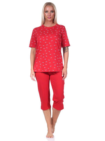 NORMANN kurzarm Schlafanzug Caprihose Pyjama in rot