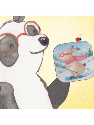 Mr. & Mrs. Panda Untersetzer Hase Skifahren Design ohne Spruch in Weiß