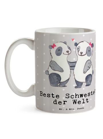 Mr. & Mrs. Panda Tasse Panda Beste Schwester der Welt mit Spruch in Grau Pastell