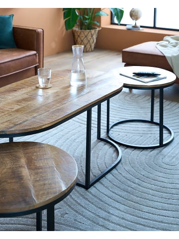 home24 Couchtisch Oval 3er-Set in Beige / Schwarz