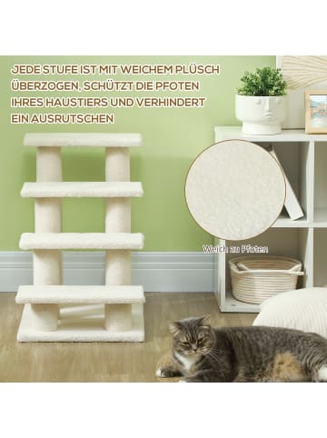 Pawhut Katzentreppe Cremeweiß L61 x B41 x H60 cm