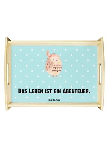 Mr. & Mrs. Panda Holztablett Eule Federschmuck mit Spruch in Türkis Pastell