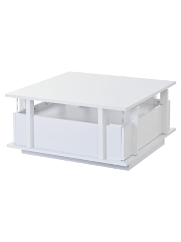 ABRIHOME Couchtisch in Weiß Hochglanz mit LED 2 Schubladen Acryl Trennwand