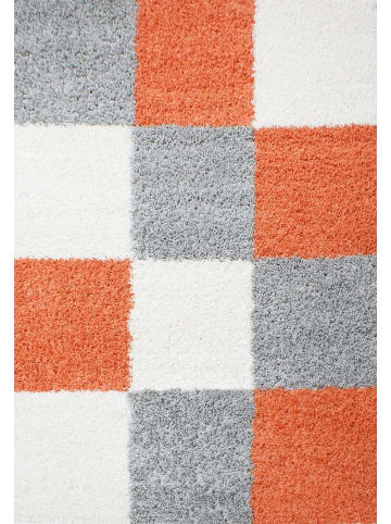 KADIMA DESIGN Teppich Hochflor Shaggy Waschbar Karo RHEIN Strapazierfähig in Terrakotta