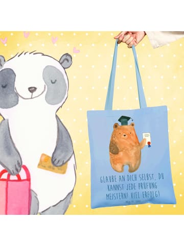 Mr. & Mrs. Panda Schultertasche Prüfungen bestehen mit Spruch in Sky Blue