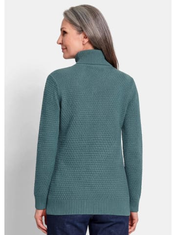 GOLDNER Kurzgröße:  Rollkragenpullover in Reiskornoptik in graugrün