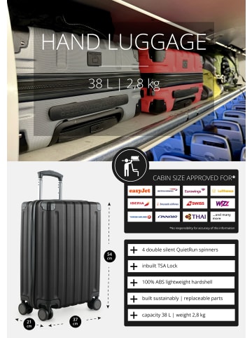 Hauptstadtkoffer Q-Damm - Handgepäck Koffer Flugzeug Kabinentrolley TSA, in Black Anthrazit