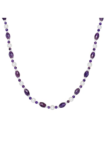 Valero Pearls Perlen-Kette Sterling Silber Amethyst Süßwasser-Zuchtperle in weiß