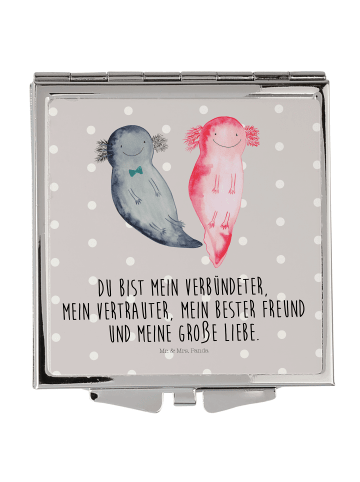 Mr. & Mrs. Panda Handtaschenspiegel quadratisch Axolotl Freundin... in Grau Pastell