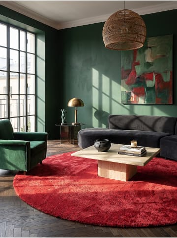 KADIMA DESIGN Rundteppich Uni Antirutsch weich wohnlich Wohnzimmer Schlafzimmer in Rot
